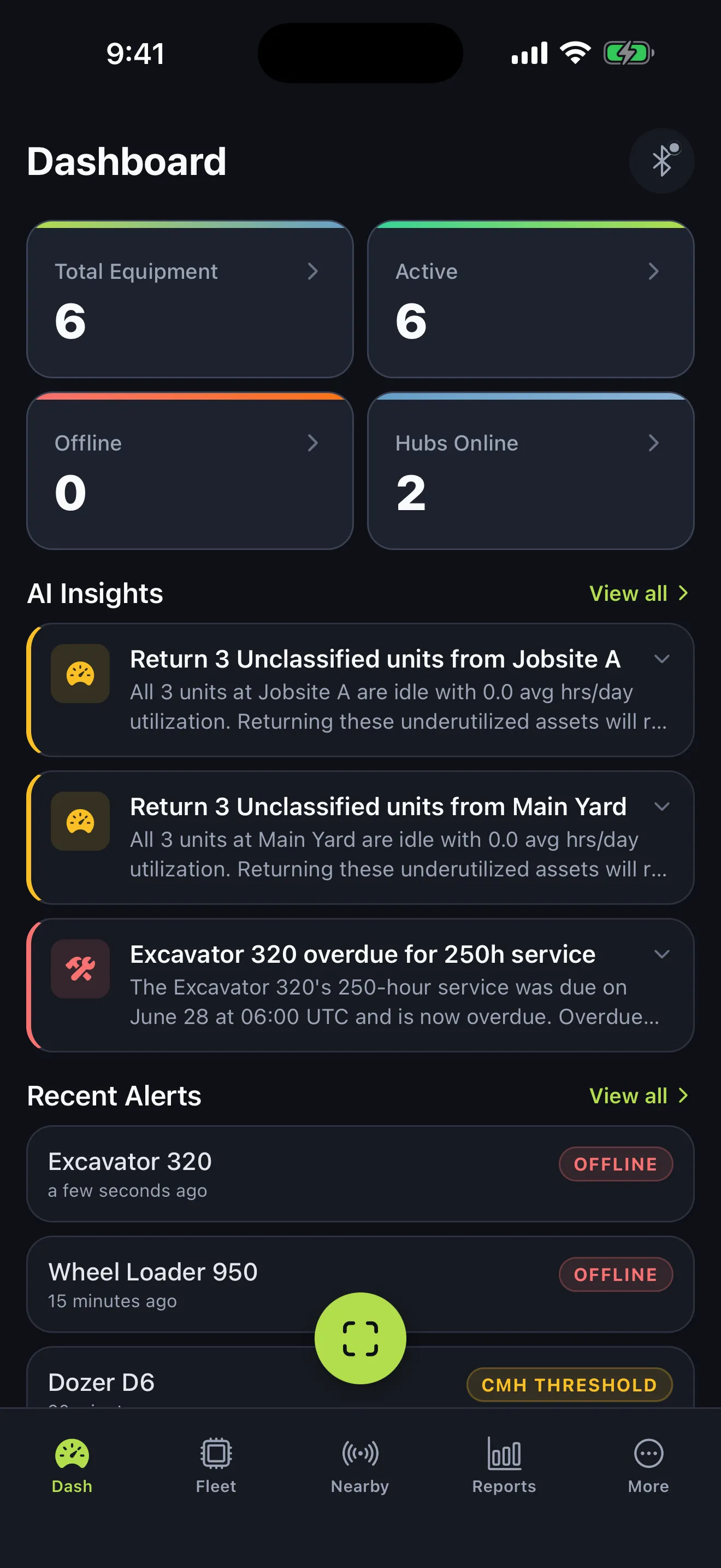 The Fleet mobile app dashboard on a phone